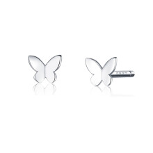 Orecchini a lobo a forma di farfalla in argento sterling, freschi, semplici e delicati, placcati in oro bianco per donna. Un regalo a sorpresa.