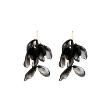 Long, Exaggerated Handmade Fabric Petal Earrings, Color: E1908-33 Black Surprise Gift