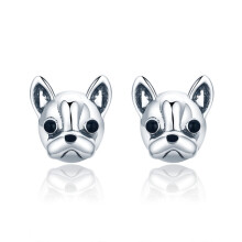 Orecchini a forma di animale in argento sterling S925 - Orecchini semplici in stile bulldog in argento - Regalo a sorpresa