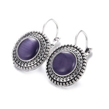 Große Ohrhänger im Bohème-Stil für Damen, geschnitzte Vintage-Ohrringe aus tibetischem Silber im Bohème-Stil (lila) – Überraschungsgeschenk