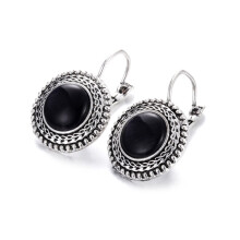 Bohemian Style Large Pendant Earrings For Women, Carved Vintage Tibetan Silver Bohemian Style Long Earrings (Black) Surprise Gift