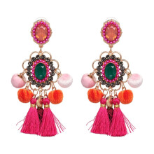 Handmade Tassel Earrings With Pom-Pom Design (Pink) Surprise Gift