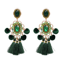 Handmade Tassel Earrings With Pom-Pom Design (Green) Surprise Gift