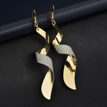 Frosted Long Earrings, Twisted Hoop Earrings (Gold) Surprise Gift