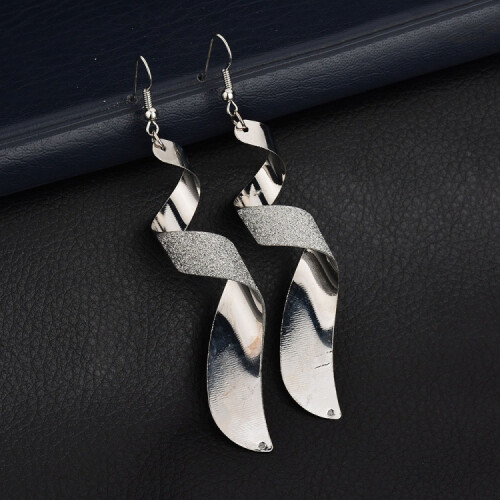 Frosted Long Earrings, Twisted Hoop Earrings (Silver) Surprise Gift