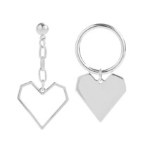 E2112-10 White Asymmetrical Heart-Shaped Silver Needle Stud Earrings - Simple Earrings Surprise Gift