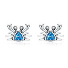 Boucles d'oreilles en argent sterling S925 en forme de crabe avec clous d'oreilles en forme de cœur sertis de pierres précieuses - Cadeau surprise