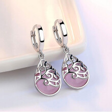 925 Sterling Silver Moonstone Opal Teardrop Totem Pendant Earrings (Pink) Surprise Gift
