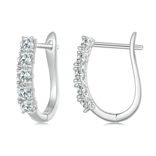 Mse011 Ασημένια σκουλαρίκια S925 με μοτίβο moissanite σε σχήμα U, δώρο έκπληξη