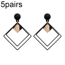 Five Pairs Of Black Alloy Double Rhombus Pattern Women'S Earrings Are Sold Together. Surprise Gift