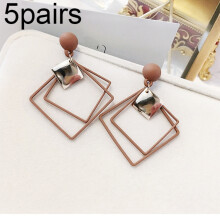 Five Pairs Of Alloy Double-Diamond Pattern Women'S Earrings (Coffee Color) Are Sold Together. Surprise Gift