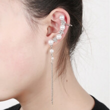 Women'S Fashion Tassel Left Ear Alloy Clip Earring Crystal Snowflake Ear Cartilage Clip (Silver) Surprise Gift