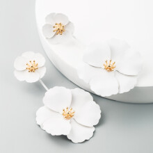 Bohemian Style Earrings, Alloy Flower Long Earrings (White), Sold In Pairs. Surprise Gift