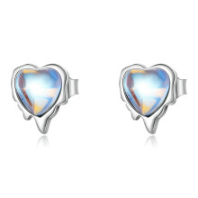 Pendientes de plata de ley 925 con forma de corazón y piedra lunar para mujer (regalo sorpresa)