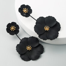 Bohemian Style Earrings, Alloy Flower Long Earrings (Black), Sold In Pairs. Surprise Gift