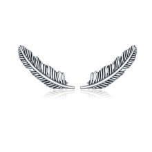 Vintage Feather Stud Earrings, Sterling Silver, Women'S Earrings Surprise Gift