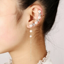 Women'S Fashion Tassel Left Ear Alloy Clip Earring With Crystal Snowflake Ear Cartilage Clip (Gold) Surprise Gift