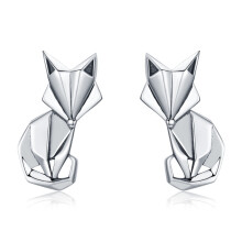 S925 Animal Earrings, Origami Fox Sterling Silver Women'S Stud Earrings Surprise Gift