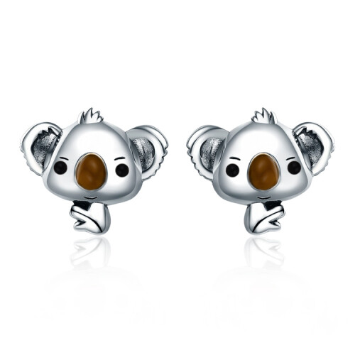Γυναικεία σκουλαρίκια Koala από ασήμι 925 με πολύτιμους λίθους, δώρο έκπληξη