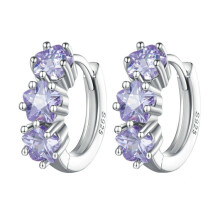 Sce1533 Paarse bloem oorbellen met zirkonia in 925 sterling zilver, verrassingscadeau