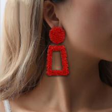 Simple Geometric Embossed Floral Metal Earrings, Retro And Stylish Unique Earrings (Red) Surprise Gift