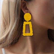 Simple Geometric Embossed Floral Metal Earrings, Retro And Stylish Unique Earrings (Yellow) Surprise Gift