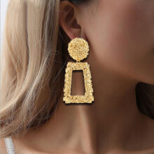 Simple Geometric Embossed Floral Metal Earrings, Retro And Stylish Unique Earrings (Gold). Surprise Gift
