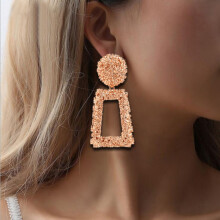 Simple Geometric Embossed Floral Metal Earrings, Retro And Stylish Unique Earrings (Rose Gold) Surprise Gift