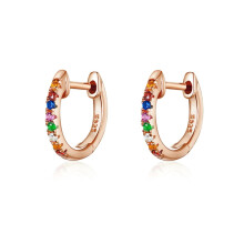 Sterling Silver Rainbow Stud Earrings With S925 Cubic Zirconia, Color: Rose Gold Surprise Gift