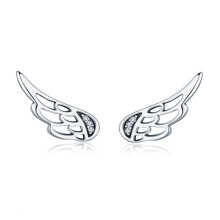 Simple Sterling Silver Wing Earrings, S925 Silver Stud Earrings, Color: Silver Surprise Gift