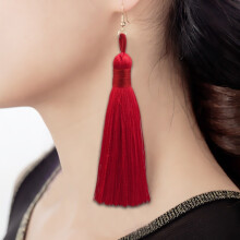 Three-To-One Sales Of Bohemian-Style Fashionable Long Tassel Earrings (Burgundy) Surprise Gift