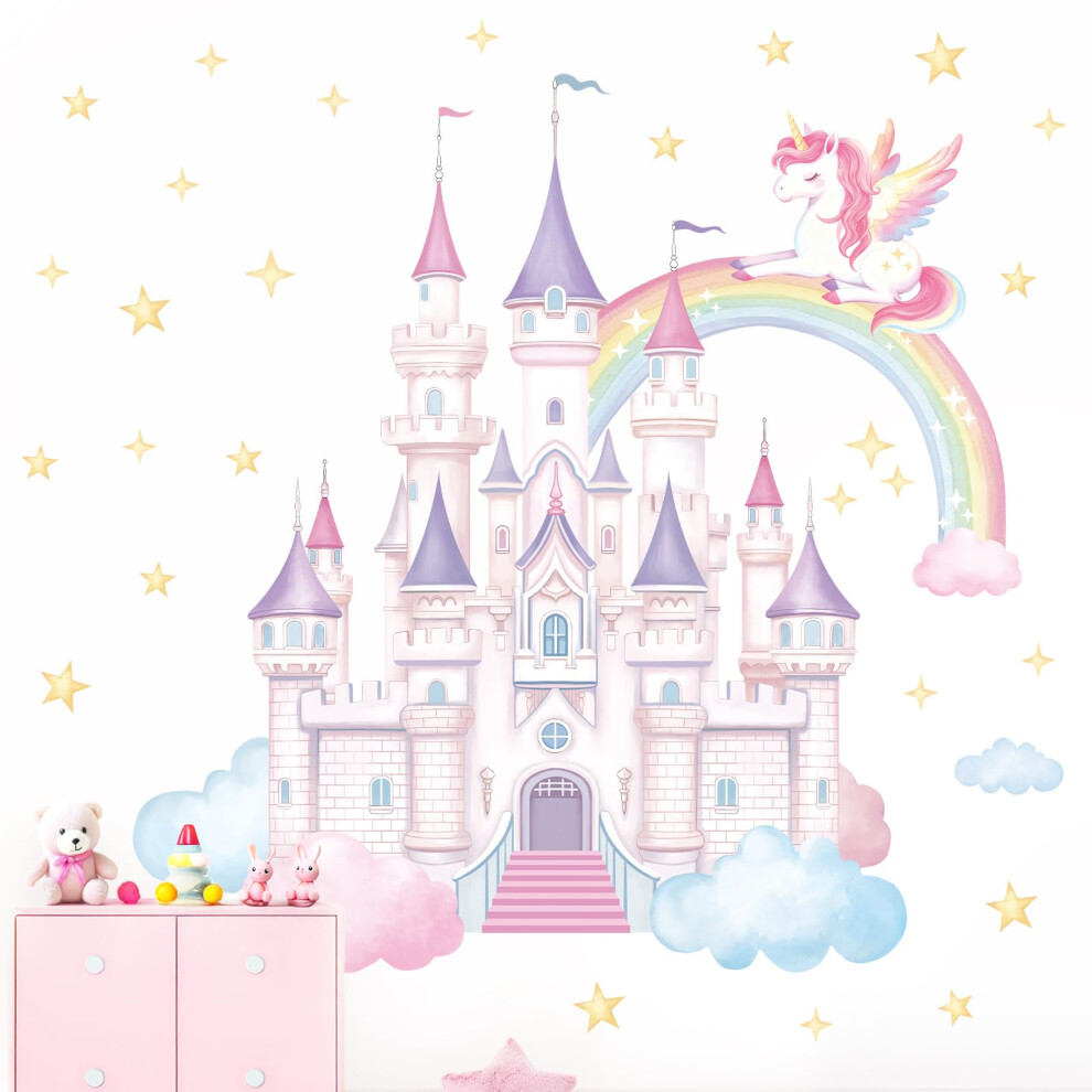 Shuching Large Castle Princess Wall Stickers Unicorn Rainbow Wall Deca