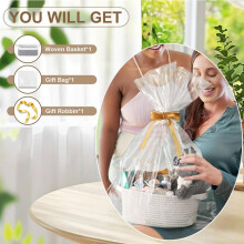 Hiseng Gift Basket Empty Large Cotton Rope Woven Storage Basket with G