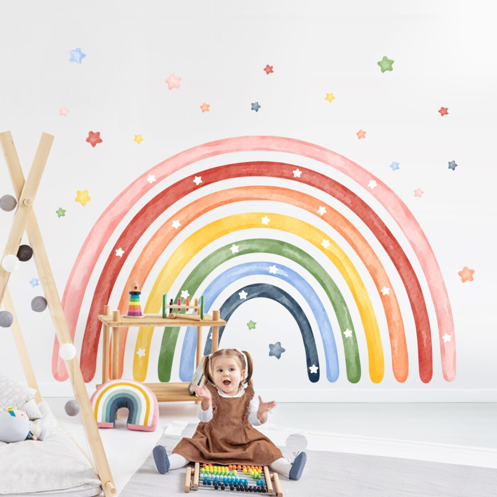 Tanlaby 77X52 Large Rainbow Wall Stickers Watercolor Stars Wall Decals