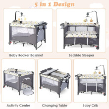 Baby Travel Cot 5 in 1 Foldable Baby Bedside Sleeper with Bassinet Dia