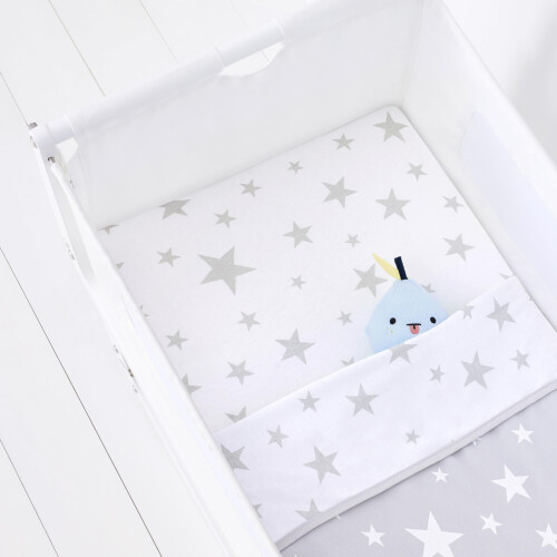 Snüz 3 Piece Crib Bedding Set – 100 Jersey Cotton – Grey  White Blanke