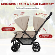 GYMAX Double Seat Stroller with Adjustable Push Handle Detachable Cano