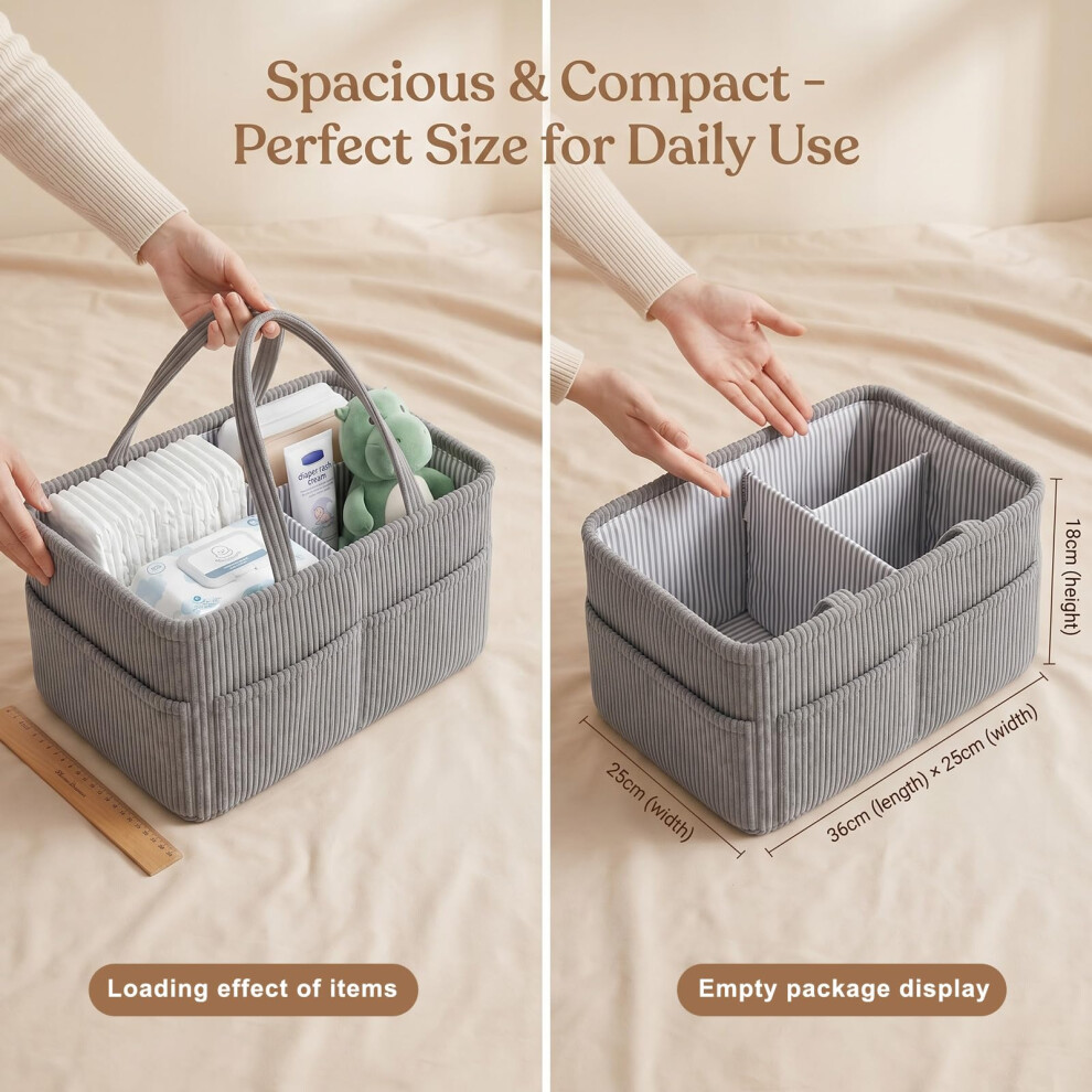 Wiksite Corduroy Nappy Caddy Organiser Portable Baby Diaper Storage Ba