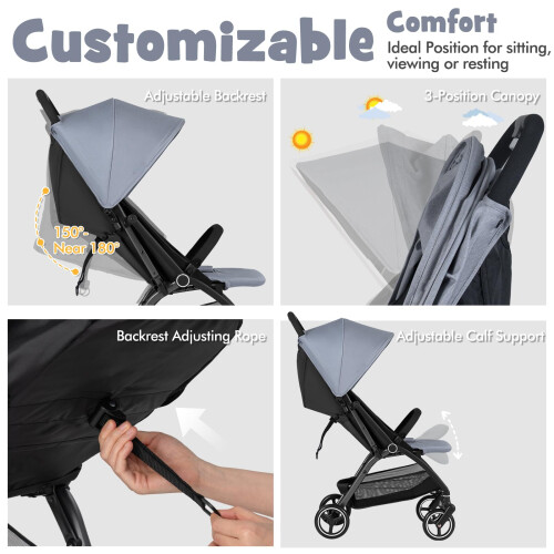 Gymax GYMAX Baby Stroller Foldable Toddler Pushchair with Adjustable Backres