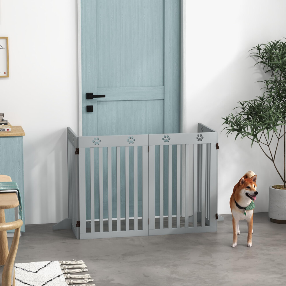Pawhut Freestanding Pet Gate 4 Panel Dog Barrier Folding Safety Fence