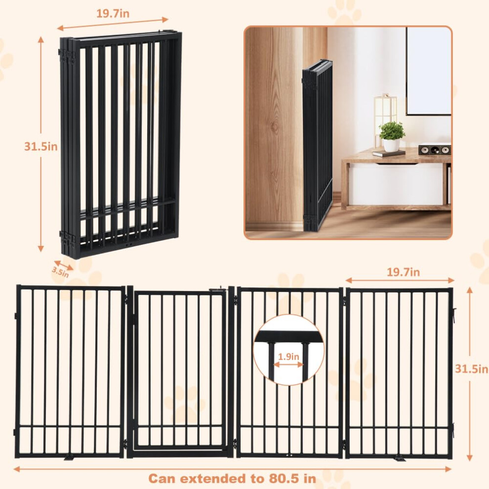 Smonter Freestanding Dog Gate With Door Walk Through 204Cm Extra Wide
