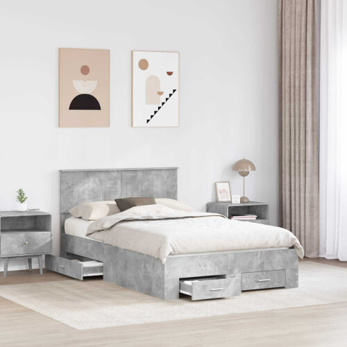 VidaXL vidaXL Bed Frame Concrete Grey 120 x 190 cm Engineered Wood 2
