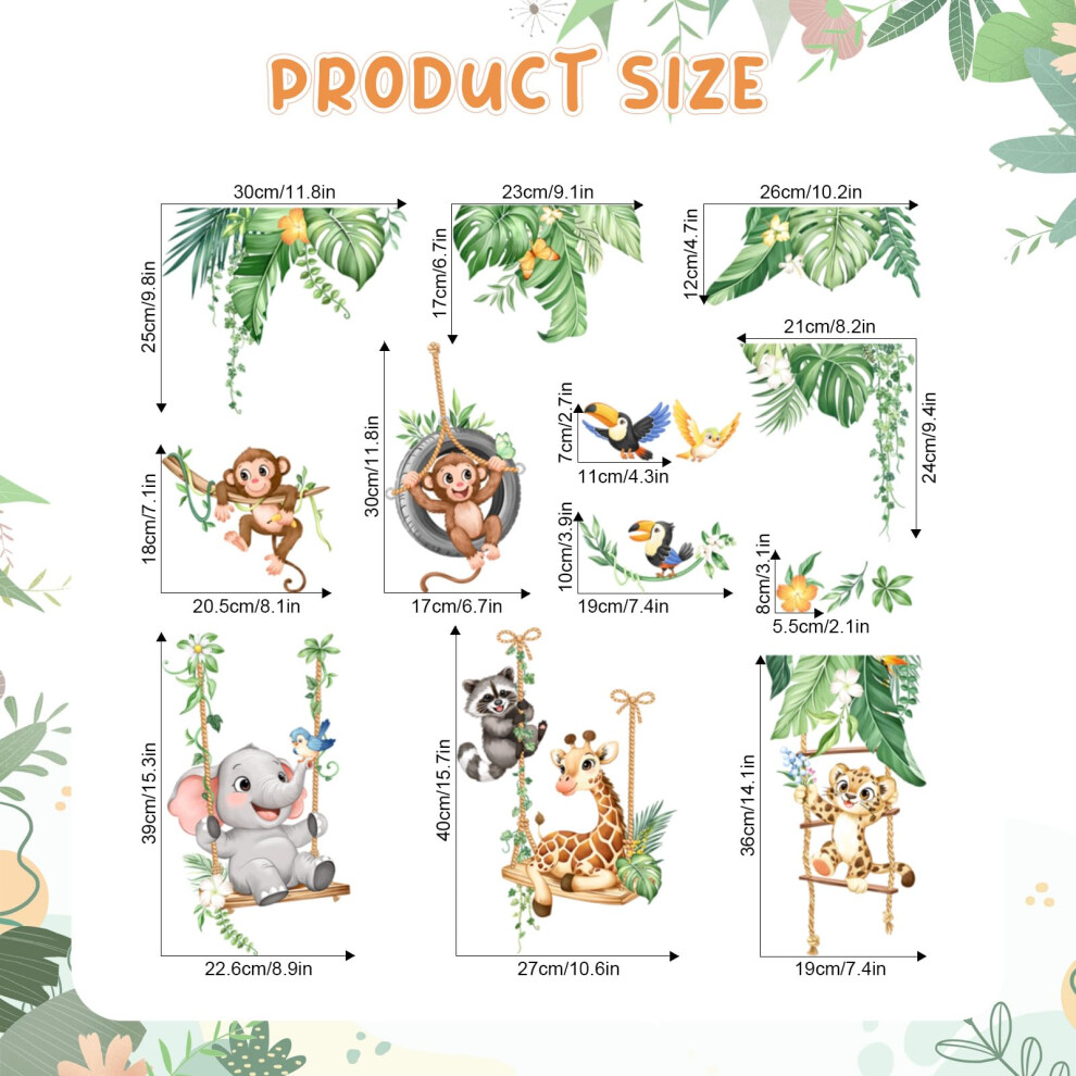 Supzone Jungle Animal Wall Stickers Safari Animal On Swings Wall Decal