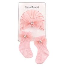 Babymutsje en sokkenset Zachte katoenmix Babymutsje-Parelstrik
