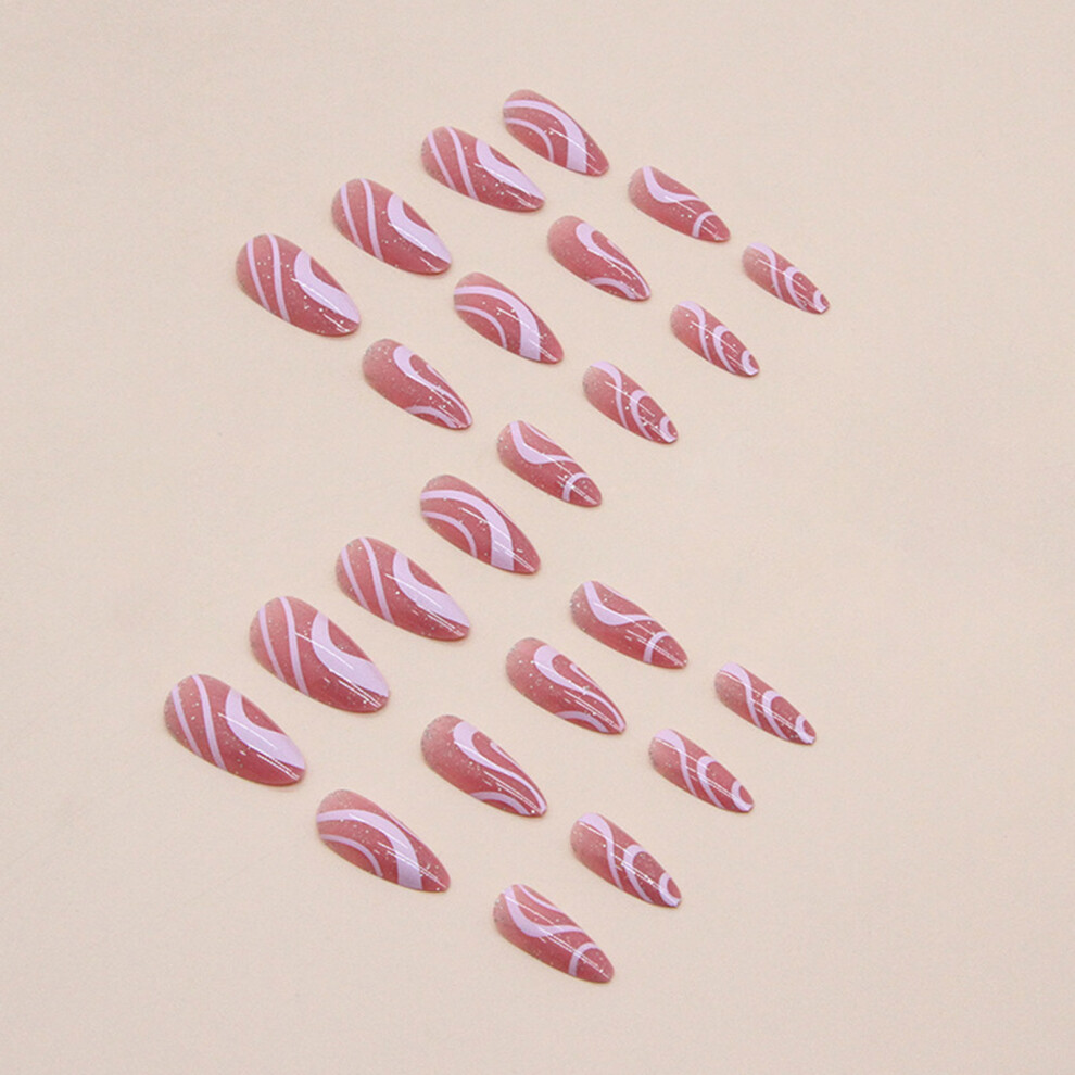 Dcph-Clothing 24Pcs Almond Ripple Abs Nail Tips