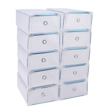 10 Pack Plastic Stackable Shoe Storage Organizer Clear Drawer Box Metal Frame