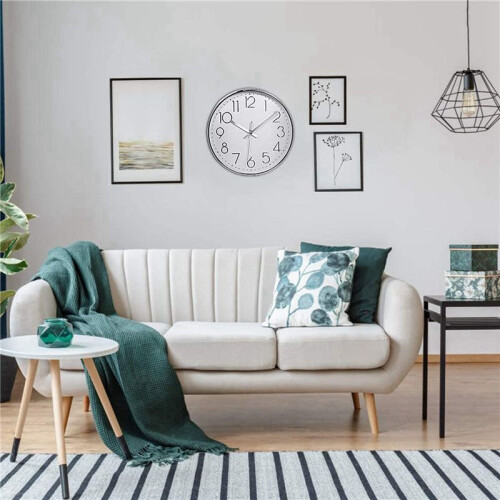 2X Premium Silver Wall Clock, Wall Decoration, Modern Silent Wall Clock for Home Office Kitchen (25cm, Silver) 1