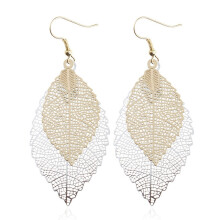 Double-Layer Leaf Tassel Earrings, Simple And Retro Metal Leaf Pendant Jewelry (Gold And Silver). Surprise Gift