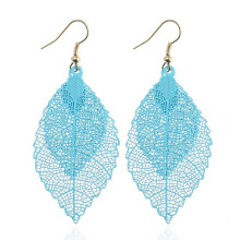 Double-Layer Leaf Tassel Earrings, Simple And Retro Metal Leaf Pendant Jewelry (Blue) Surprise Gift