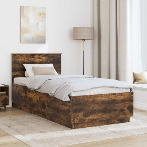 VidaXL vidaXL Bed Frame with Headboard Smoked Oak 90 x 200 cm Engineered Wood 1